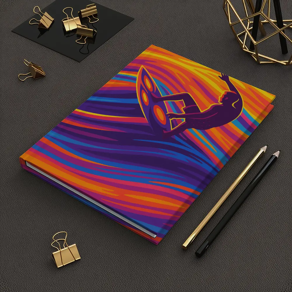 Surfer Riding Psychedelic Colorful Wave Art – Notebooks