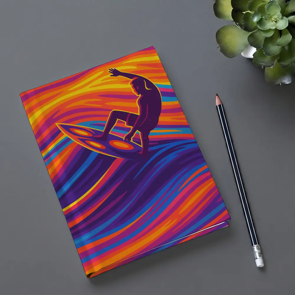 Surfer Riding Psychedelic Colorful Wave Art – Notebooks
