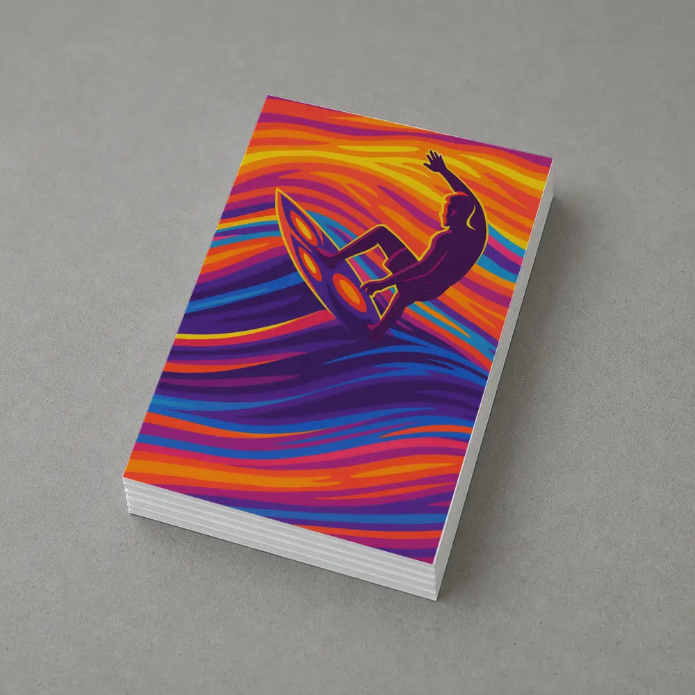 Surfer Riding Psychedelic Colorful Wave Art – Postcards