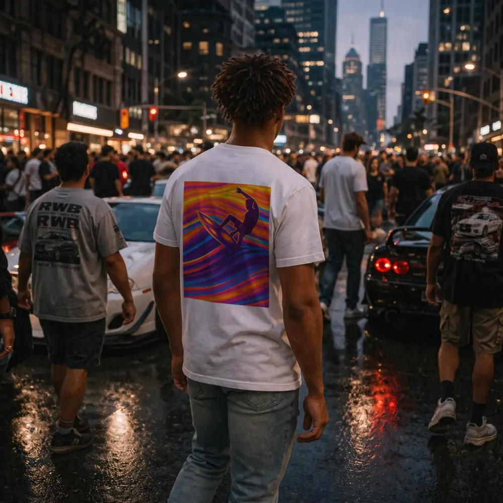 Surfer Riding Psychedelic Colorful Wave Art – T-Shirts