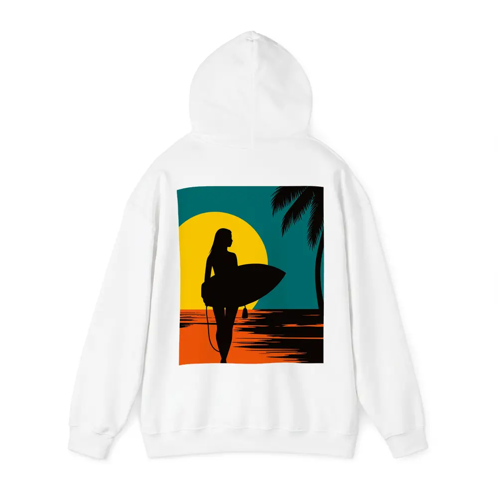 Surfer Girl Silhouette Sunset Palm Tree Beach – Hoodies