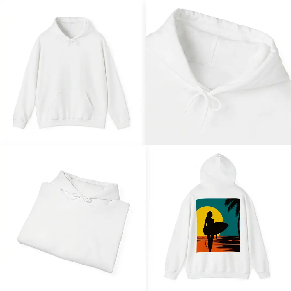 Surfer Girl Silhouette Sunset Palm Tree Beach – Hoodies