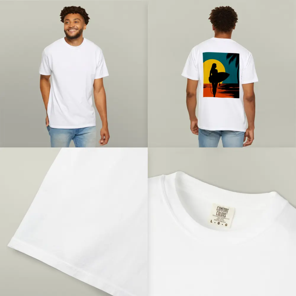 Surfer Girl Silhouette Sunset Palm Tree Beach – T-Shirts