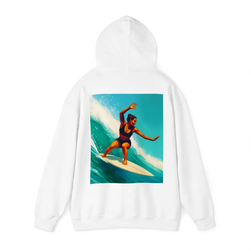 Woman Surfing Big Teal Ocean Wave Art – Hoodies