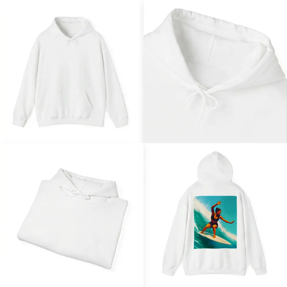 Woman Surfing Big Teal Ocean Wave Art – Hoodies