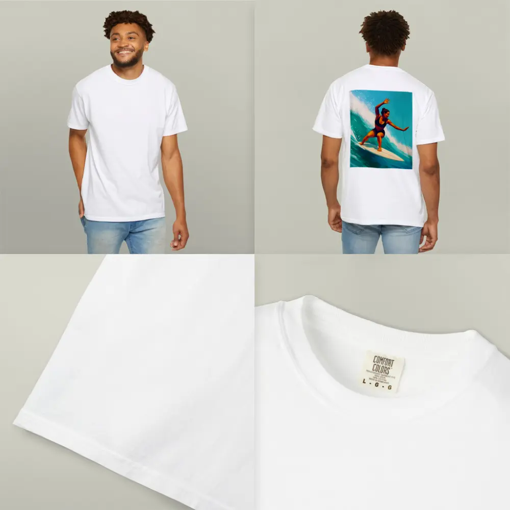 Woman Surfing Big Teal Ocean Wave Art – T-Shirts
