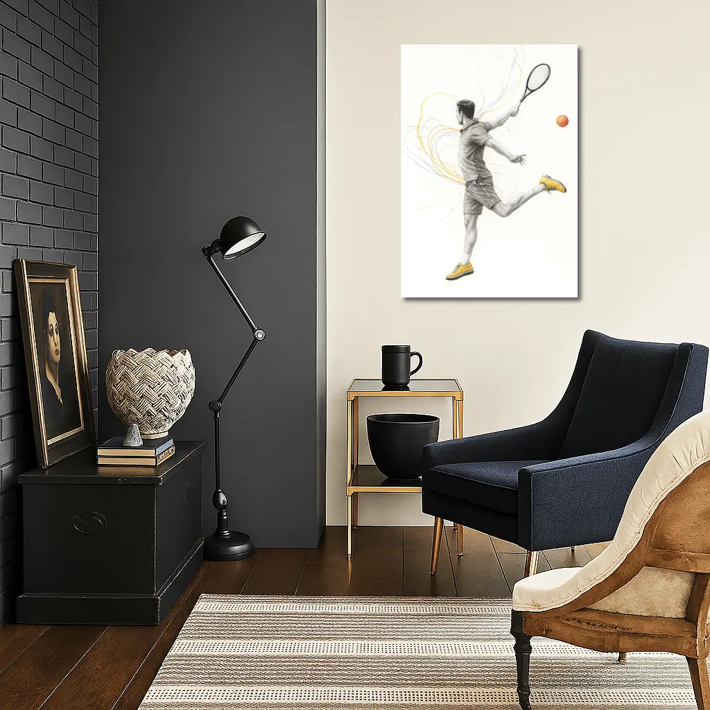 Tennis Player Sketch Art Yellow Shoes – Wall Art
