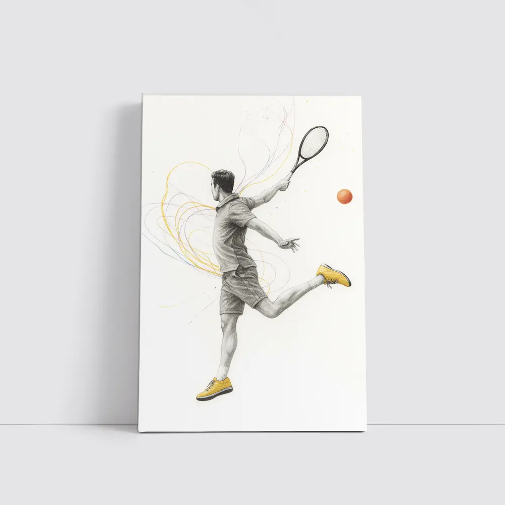 Tennis Player Sketch Art Yellow Shoes – Wall Art