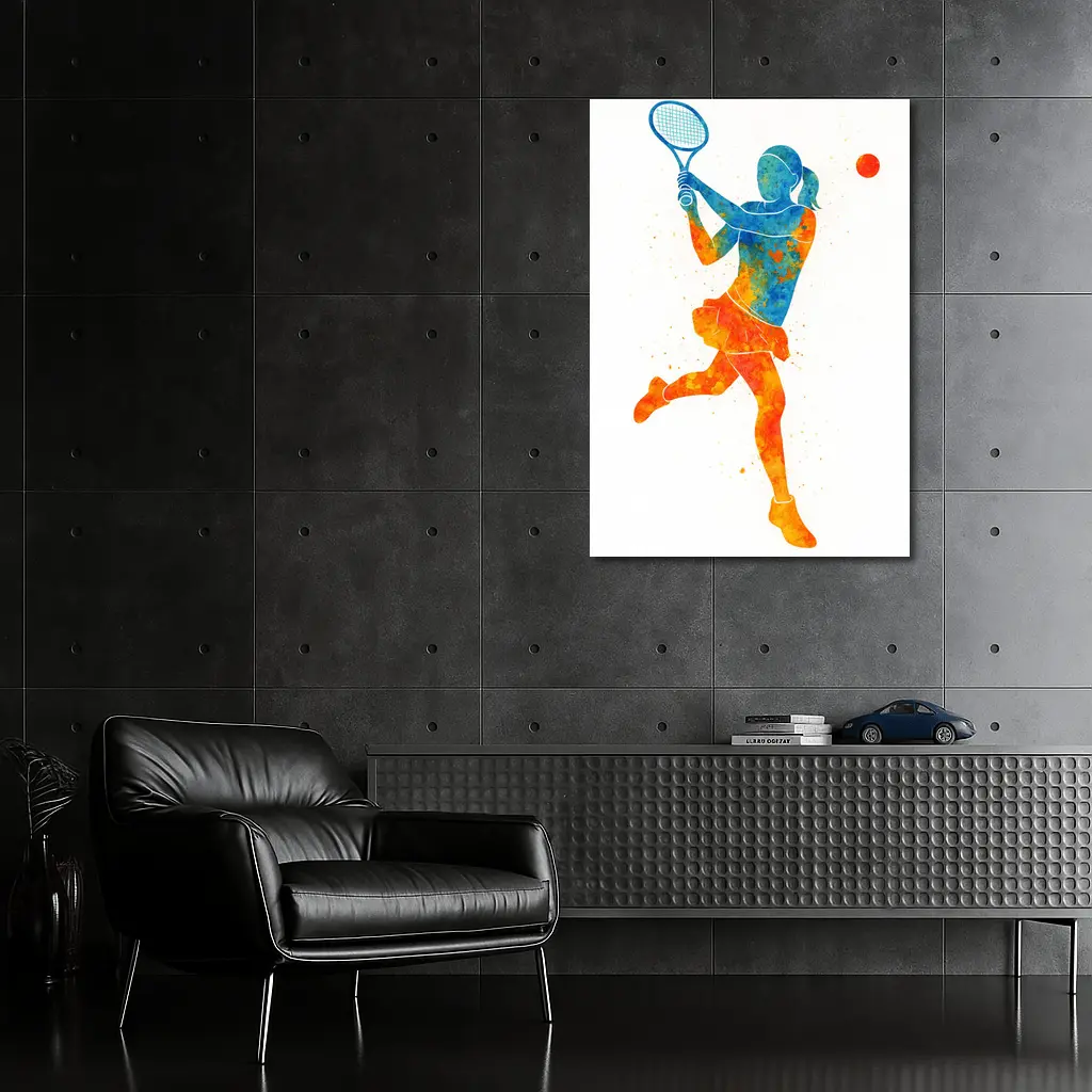 Watercolor Female Tennis Player Action Art – Wall Art