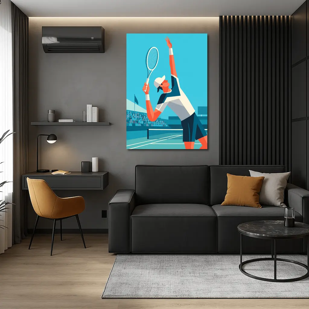 Tennis Player Serving On Blue Court – Wall Art