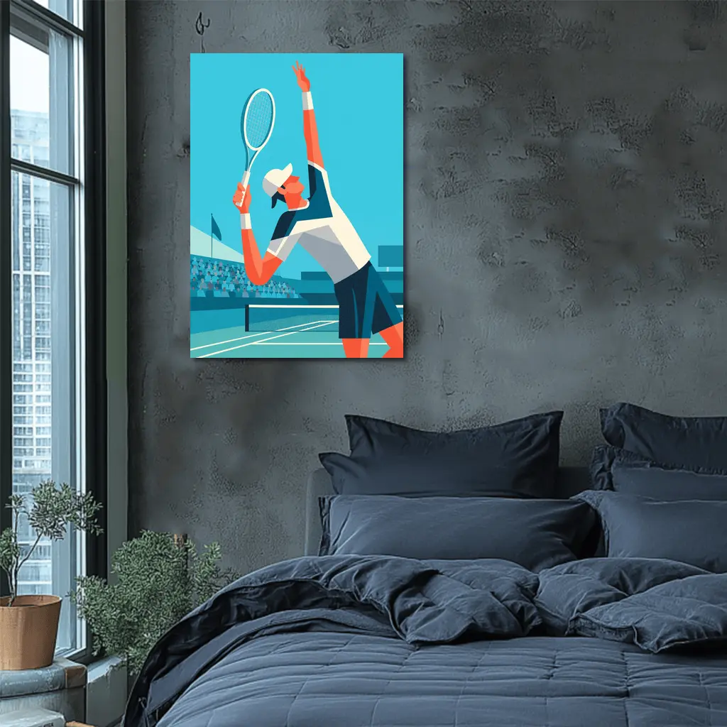 Tennis Player Serving On Blue Court – Wall Art