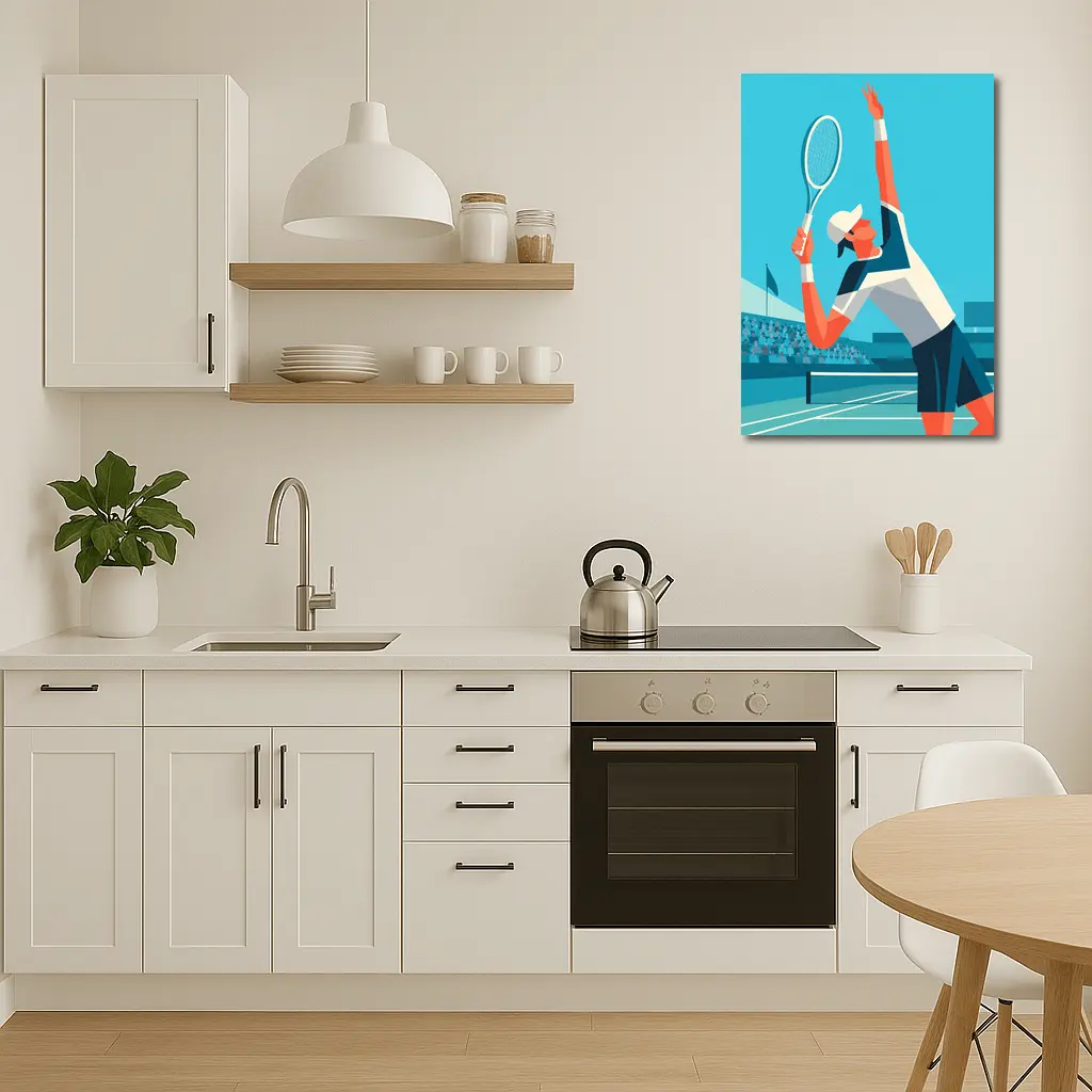 Tennis Player Serving On Blue Court – Wall Art