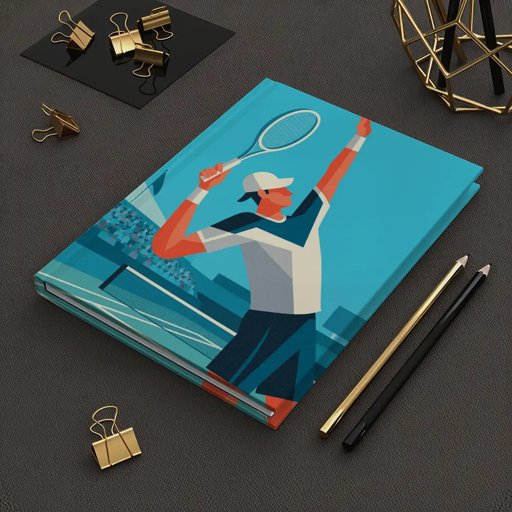 Tennis Player Serving On Blue Court – Notebooks