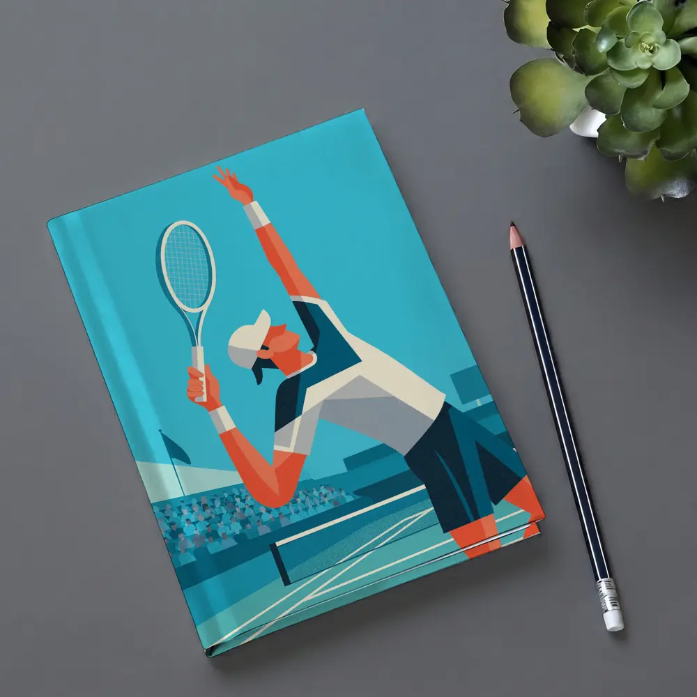 Tennis Player Serving On Blue Court – Notebooks