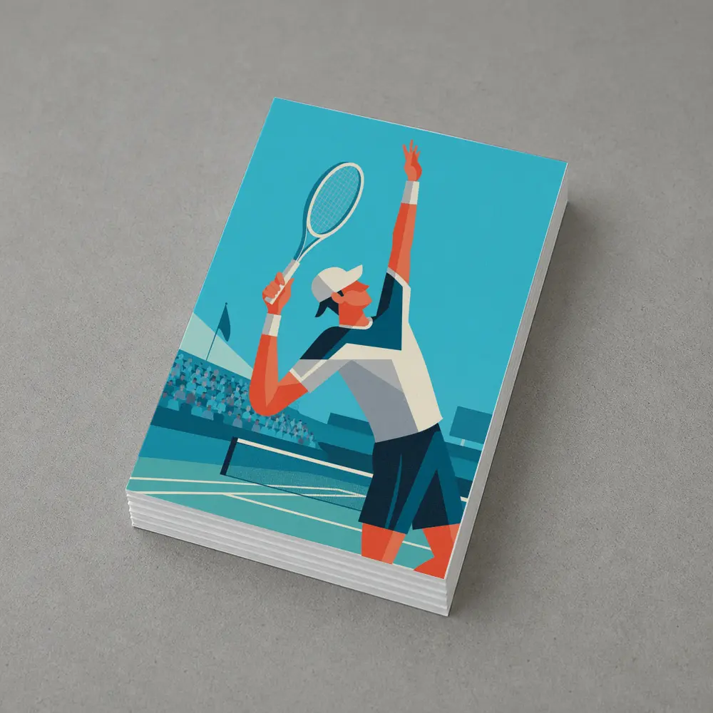 Tennis Player Serving On Blue Court – Postcards