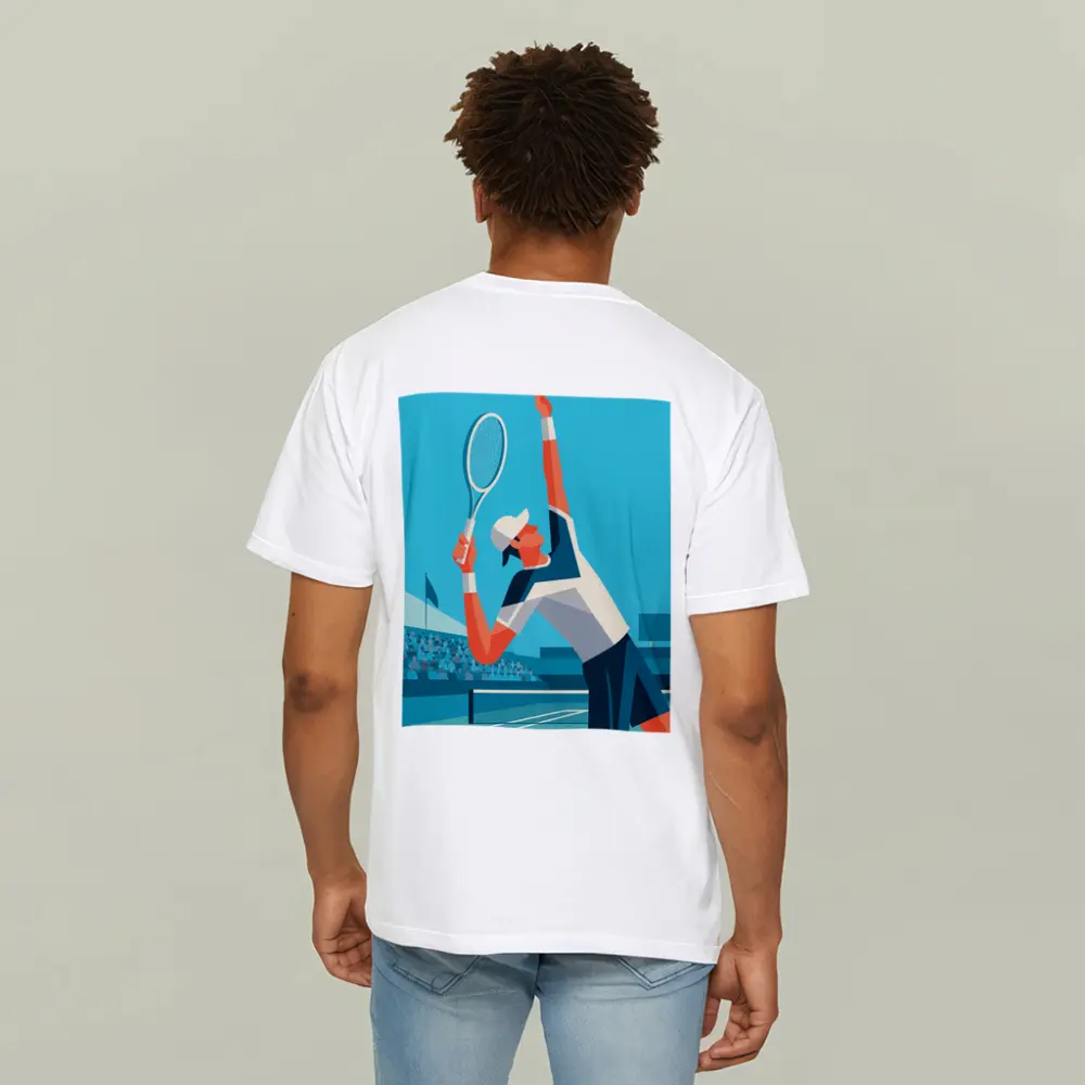 Tennis Player Serving On Blue Court – T-Shirts