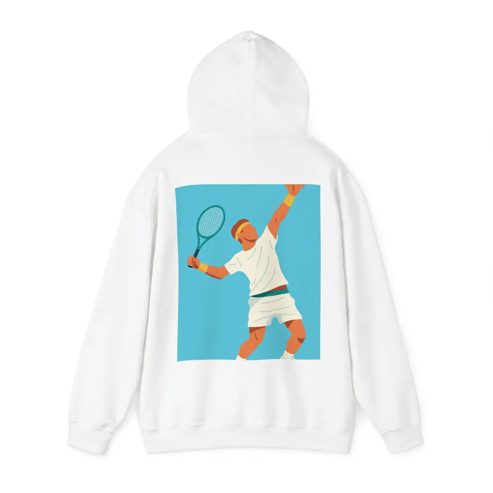 Tennis Player Serving Ball Blue Background – Hoodies