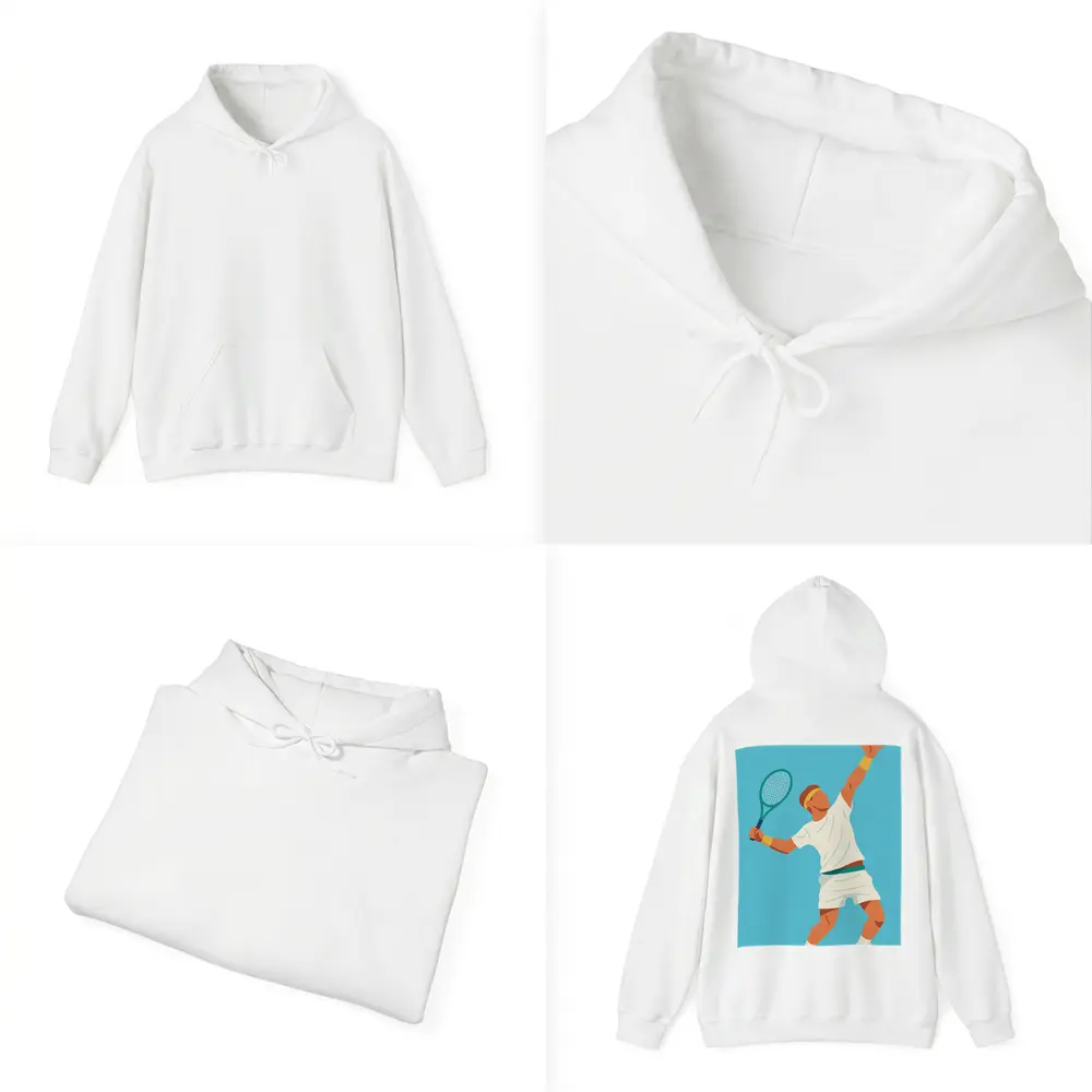 Tennis Player Serving Ball Blue Background – Hoodies