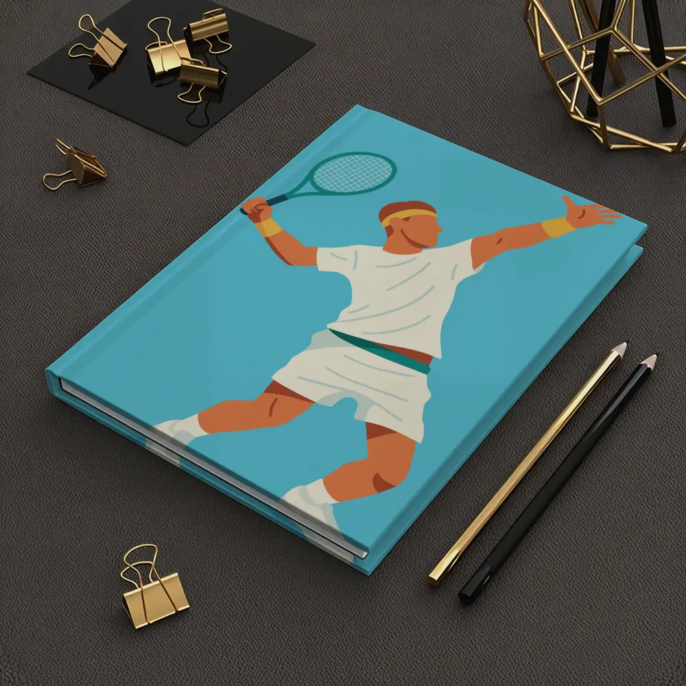 Tennis Player Serving Ball Blue Background – Notebooks