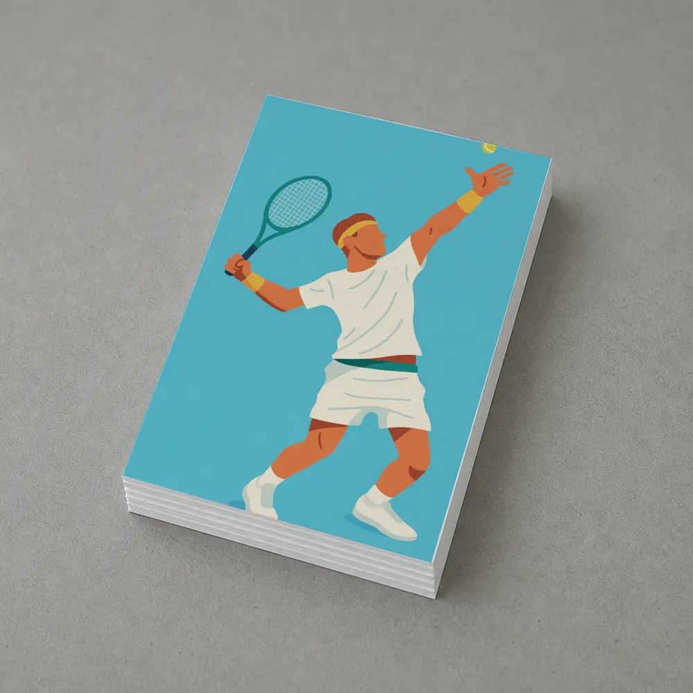 Tennis Player Serving Ball Blue Background – Postcards