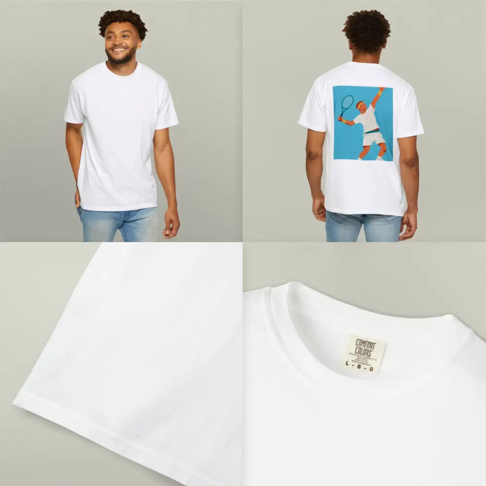 Tennis Player Serving Ball Blue Background – T-Shirts