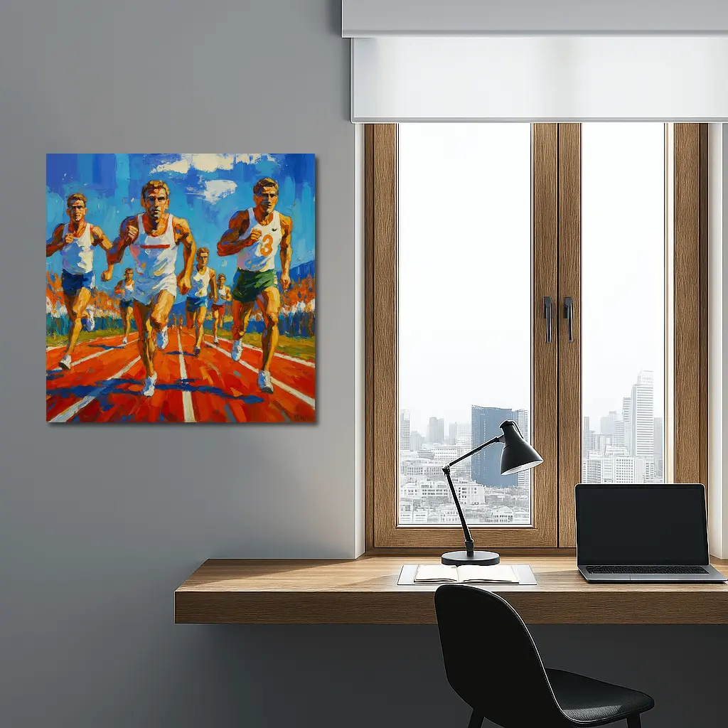 Track Runners Racing Oil Painting Art – Wall Art