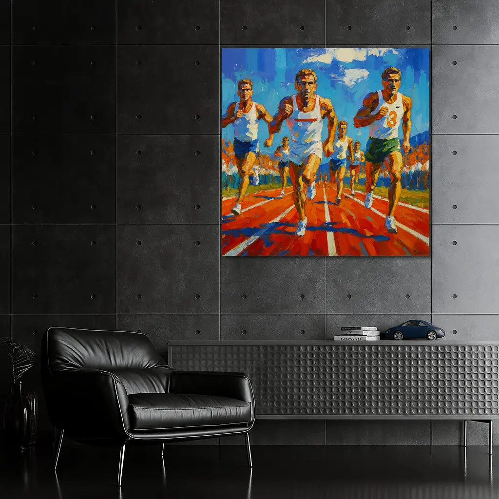 Track Runners Racing Oil Painting Art – Wall Art