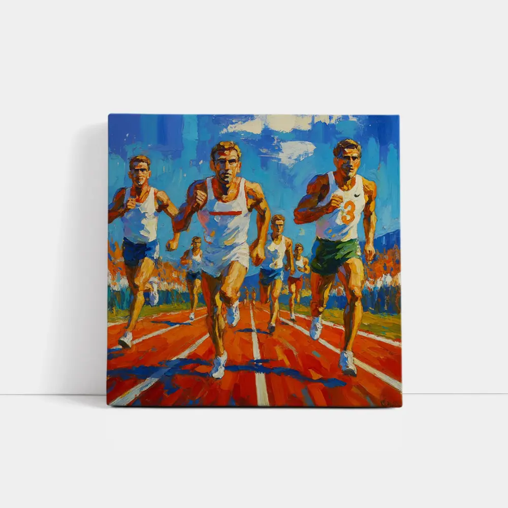 Track Runners Racing Oil Painting Art – Wall Art