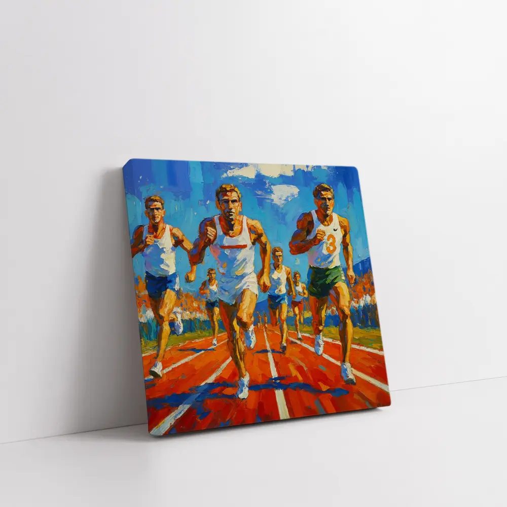 Track Runners Racing Oil Painting Art – Wall Art