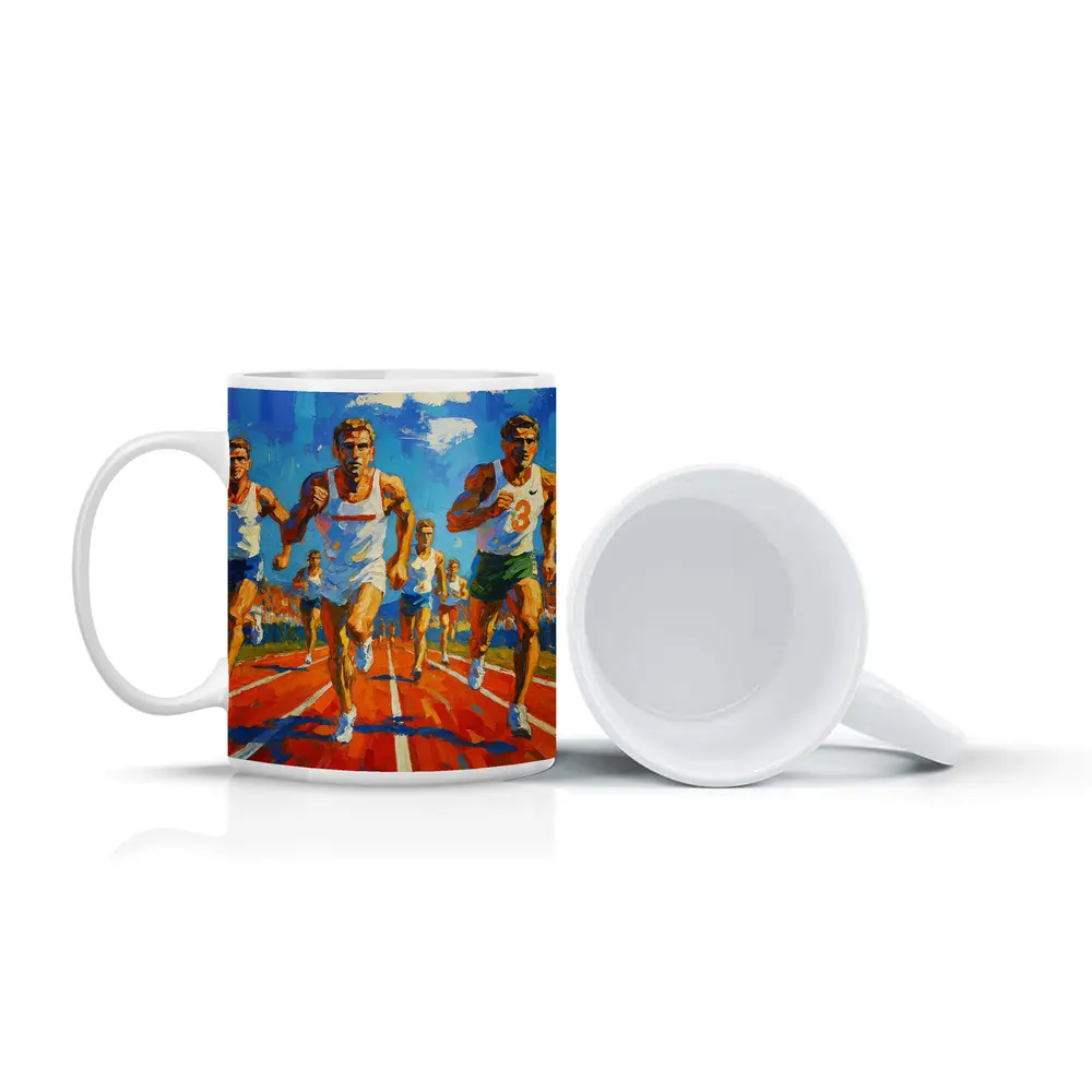 Track Runners Racing Oil Painting Art – Mugs