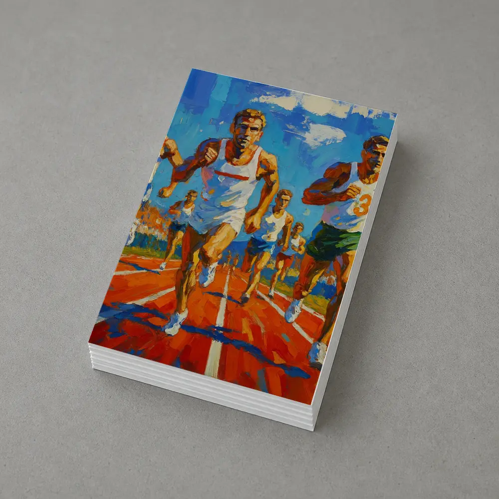 Track Runners Racing Oil Painting Art – Postcards