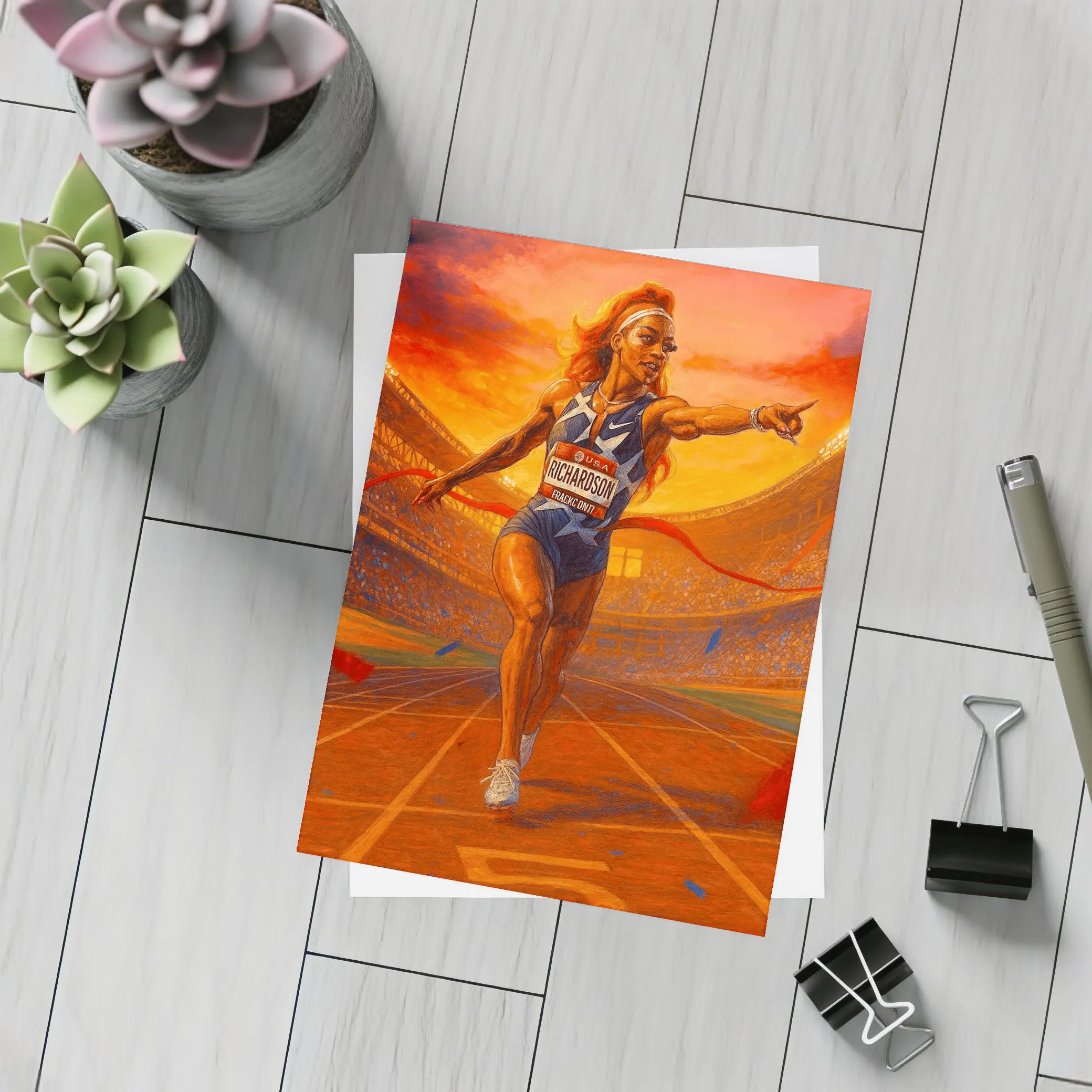 Richardson Sprinter Crossing Finish Line Stadium – Postcards
