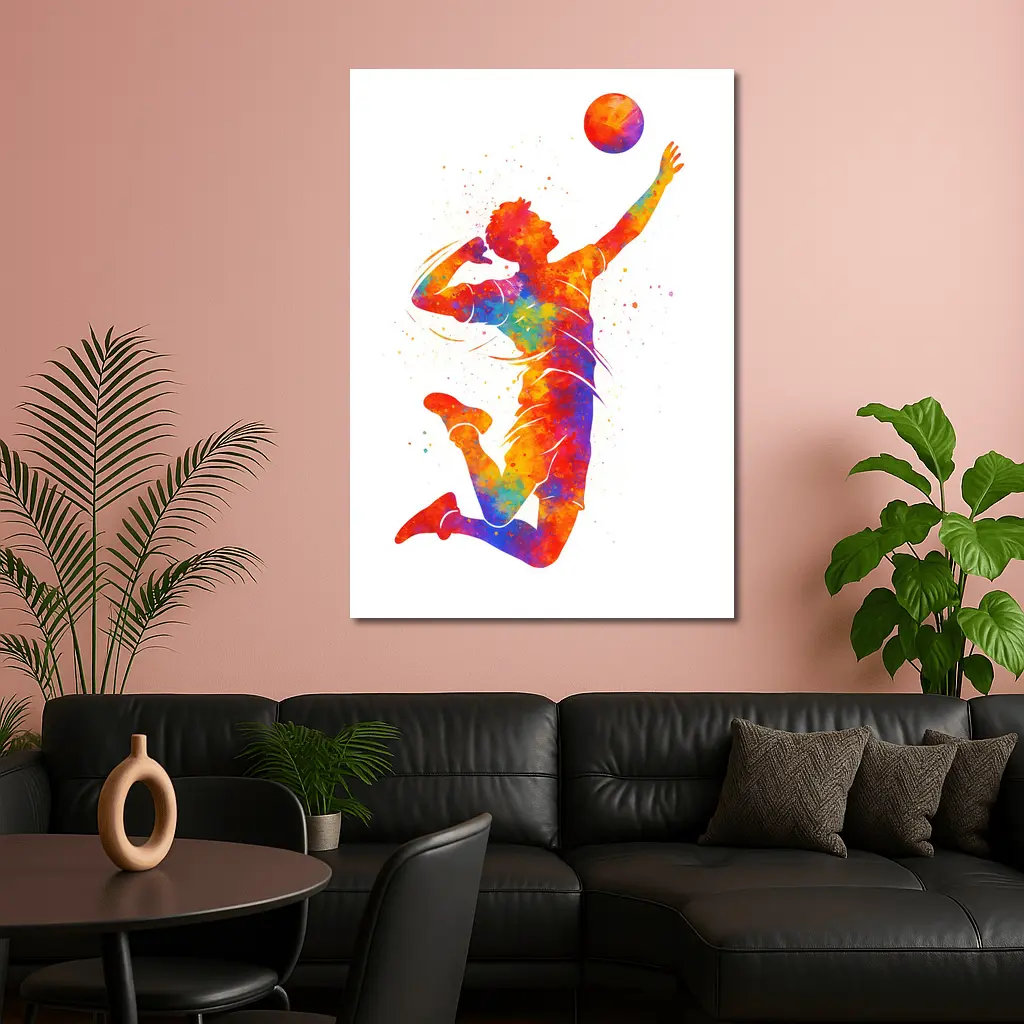 Watercolor Volleyball Player Jump Attack Art – Wall Art