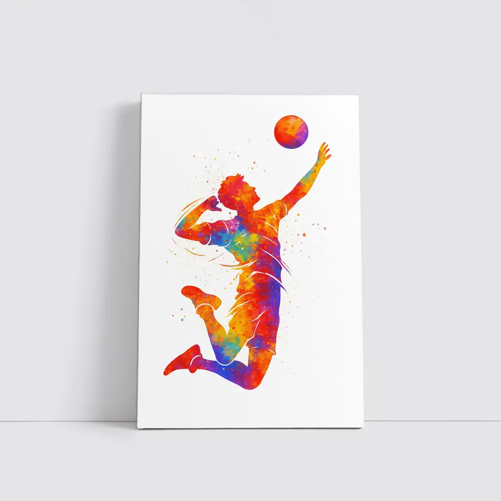 Watercolor Volleyball Player Jump Attack Art – Wall Art