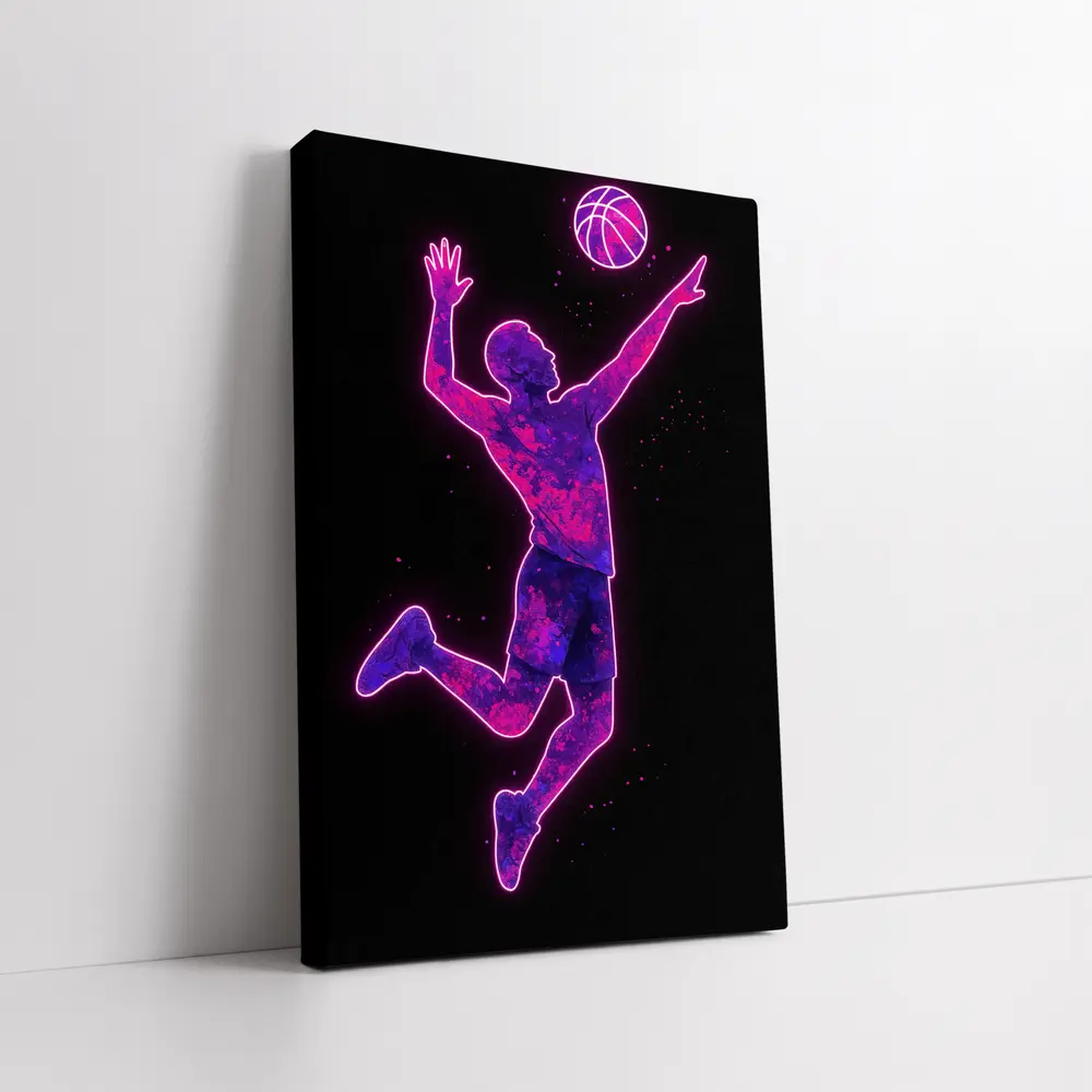 Neon Basketball Player Jumping Black Background