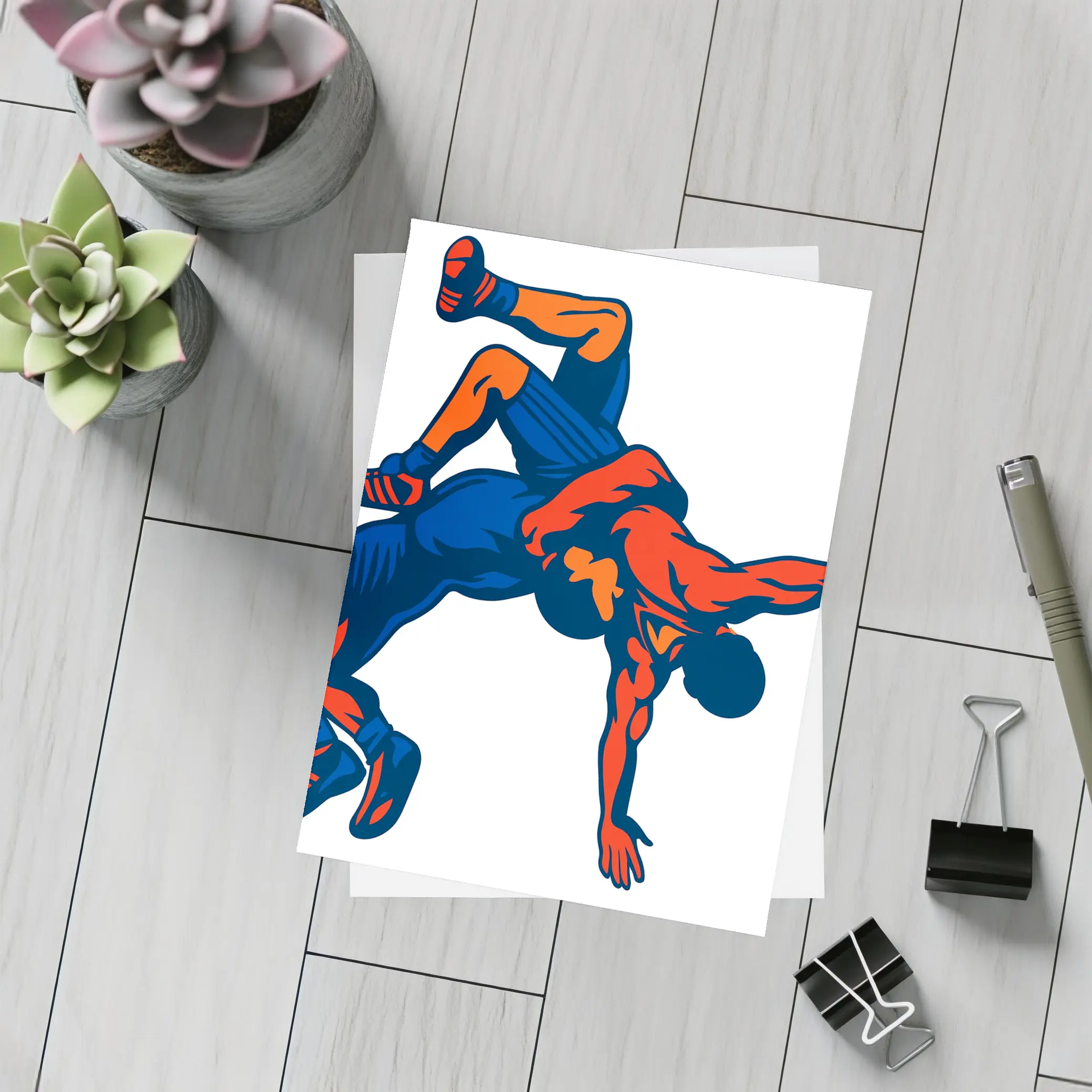Two Wrestlers Grappling Bold Graphic Art – Postcards