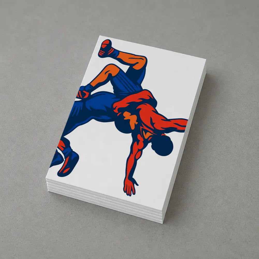 Two Wrestlers Grappling Bold Graphic Art – Postcards
