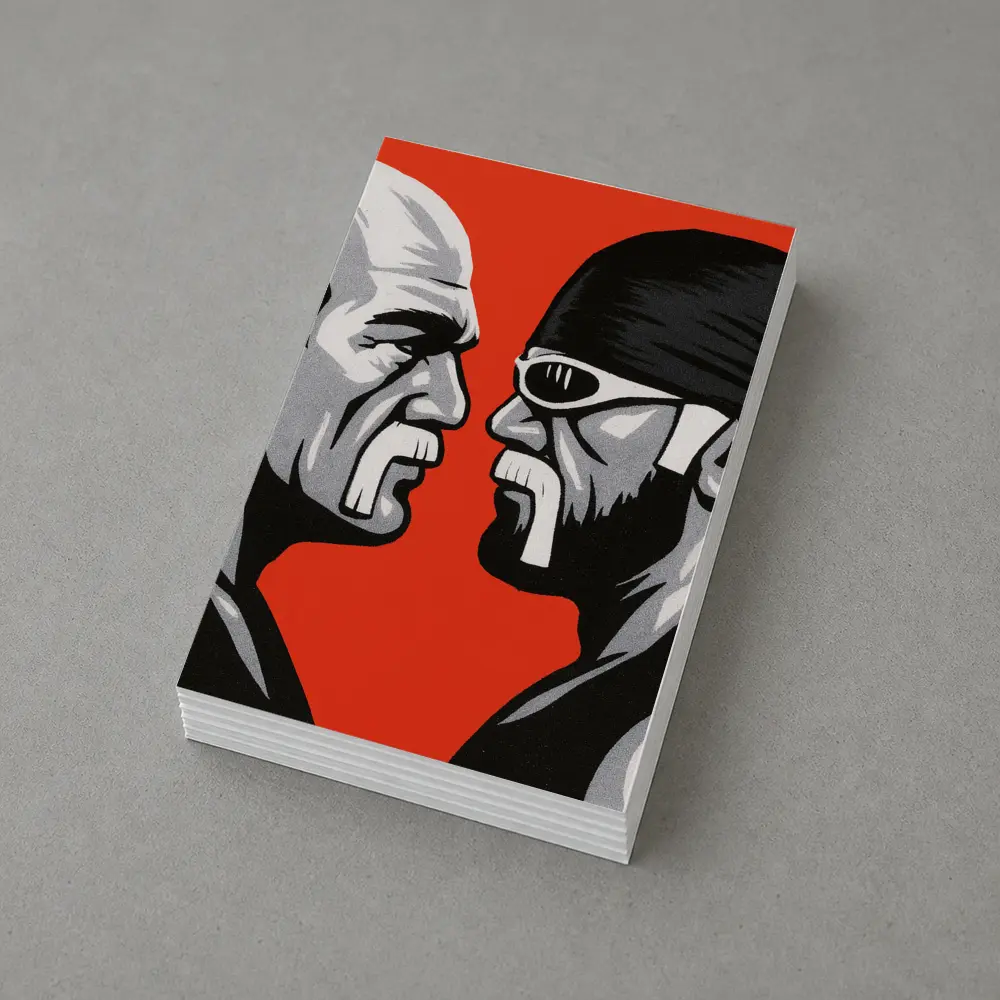 Two Wrestlers Face Off Red Background Art – Postcards