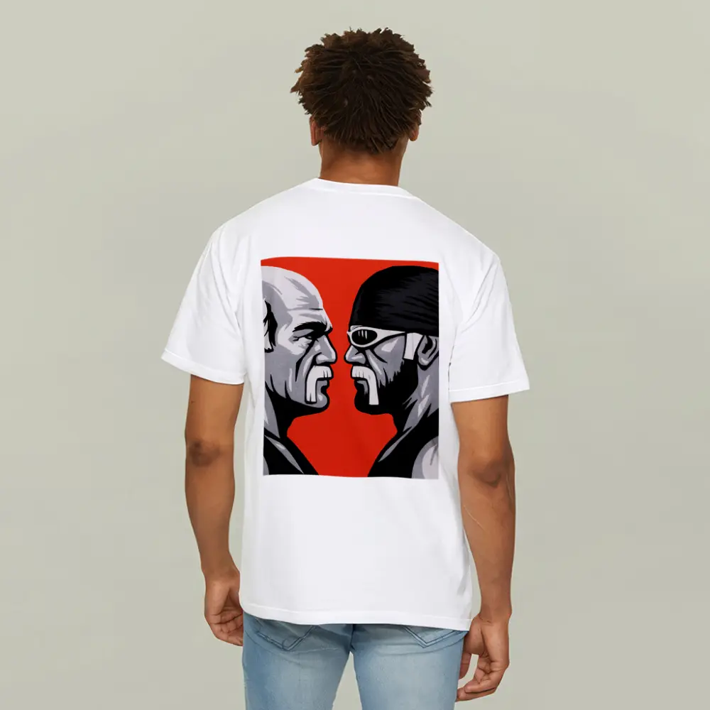 Two Wrestlers Face Off Red Background Art – T-Shirts