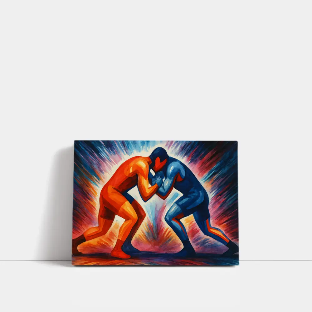 Two Wrestlers Competing Bold Expressionist Art – Wall Art
