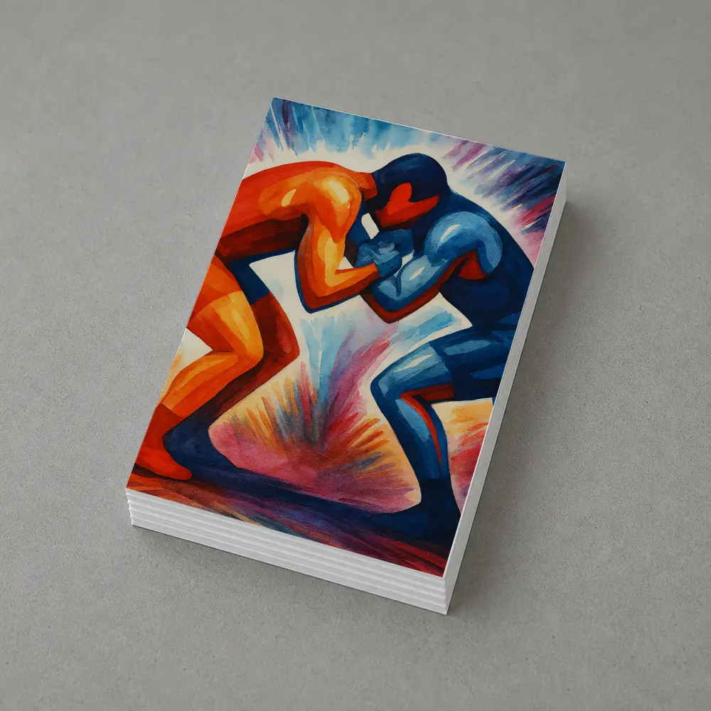 Two Wrestlers Competing Bold Expressionist Art – Postcards