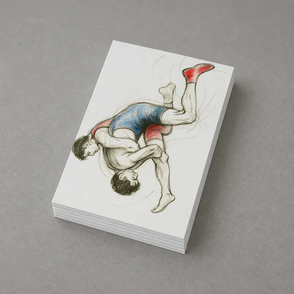 Two Wrestlers Grappling Sketch Art Blue Red – Postcards