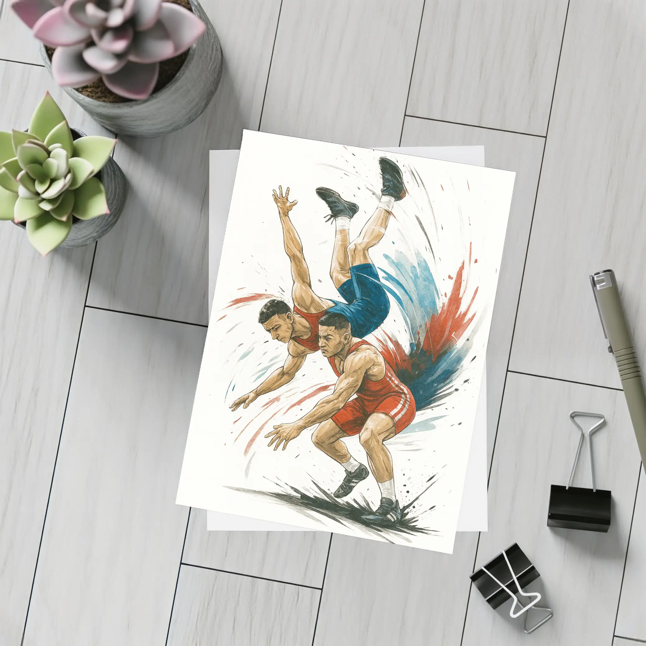 Wrestling Throw Dynamic Ink Splash Art – Postcards