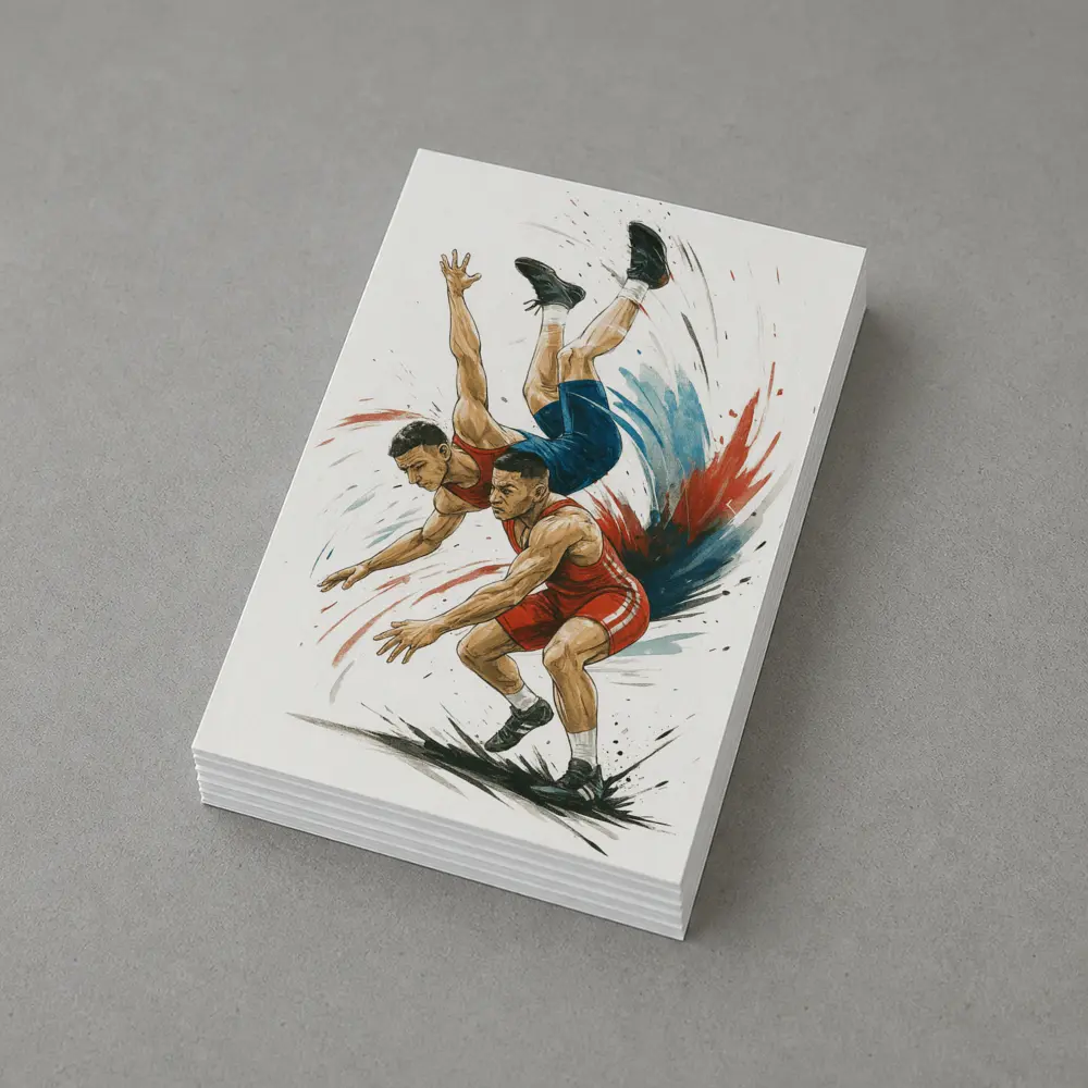 Wrestling Throw Dynamic Ink Splash Art – Postcards