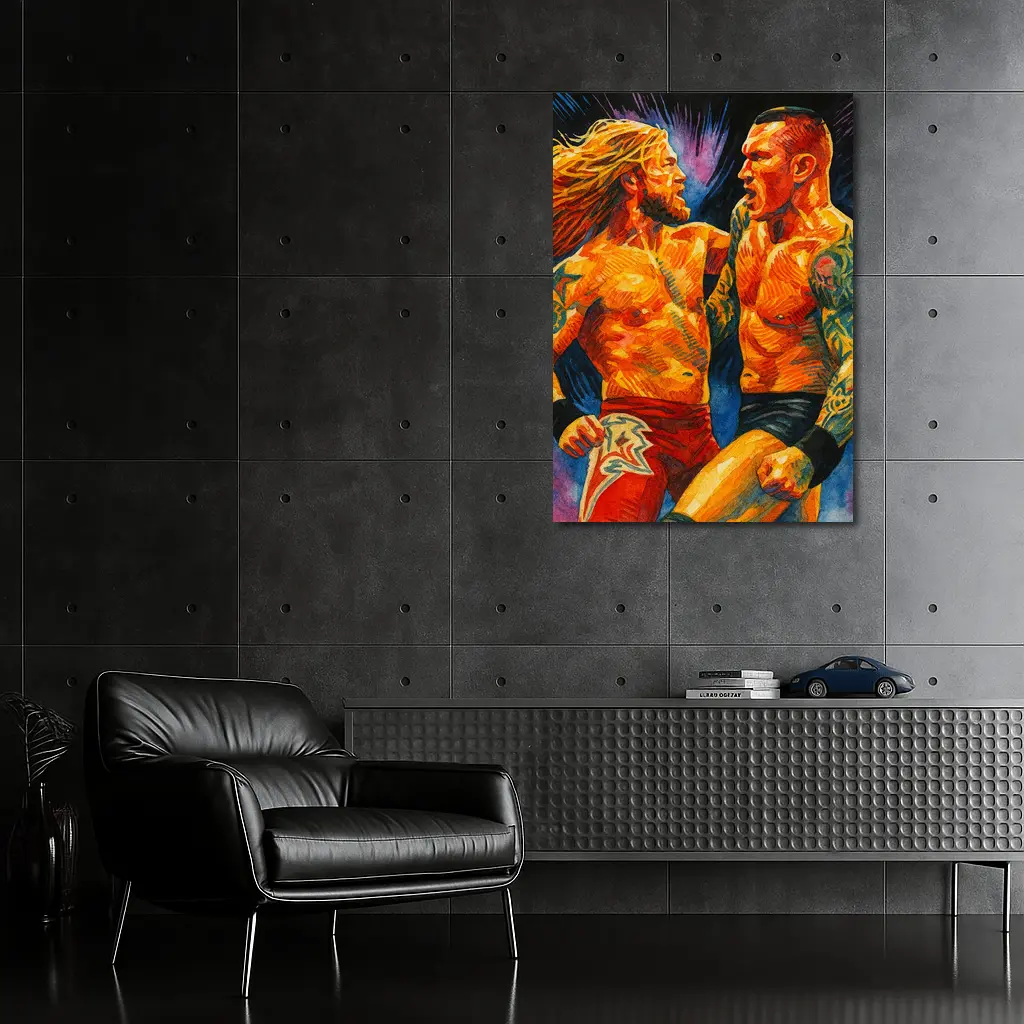 Edge vs Randy Orton Wrestling Watercolor Art – Wall Art
