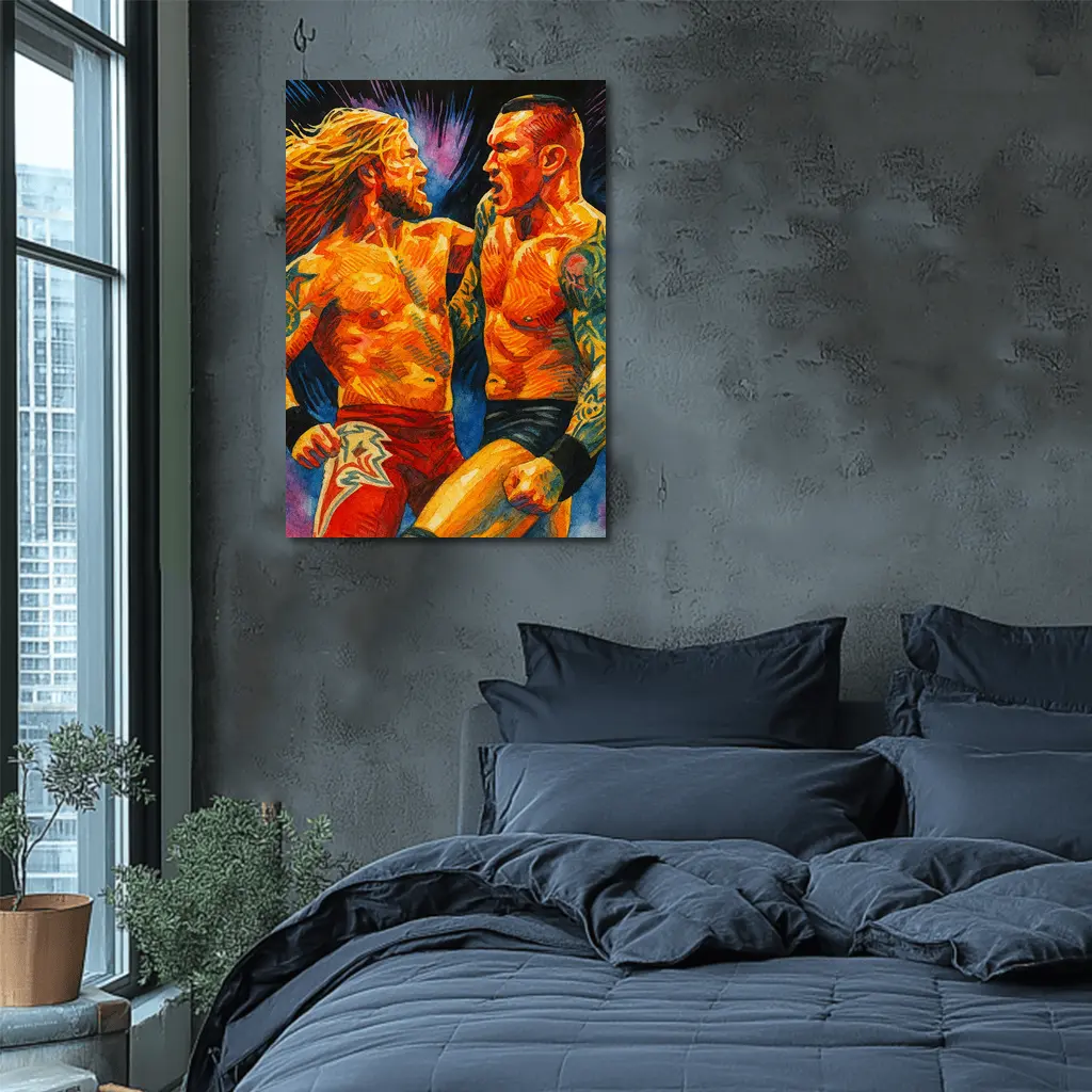 Edge vs Randy Orton Wrestling Watercolor Art – Wall Art