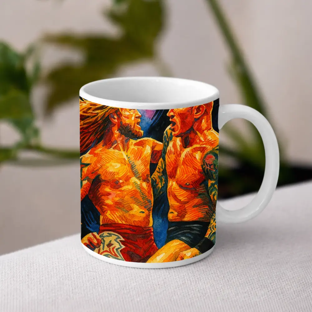 Edge vs Randy Orton Wrestling Watercolor Art – Mugs