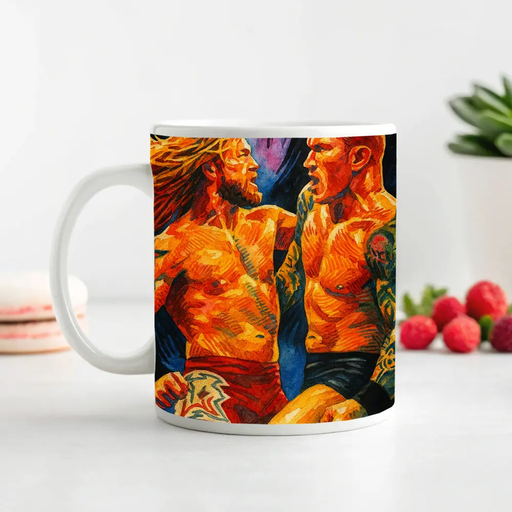 Edge vs Randy Orton Wrestling Watercolor Art – Mugs