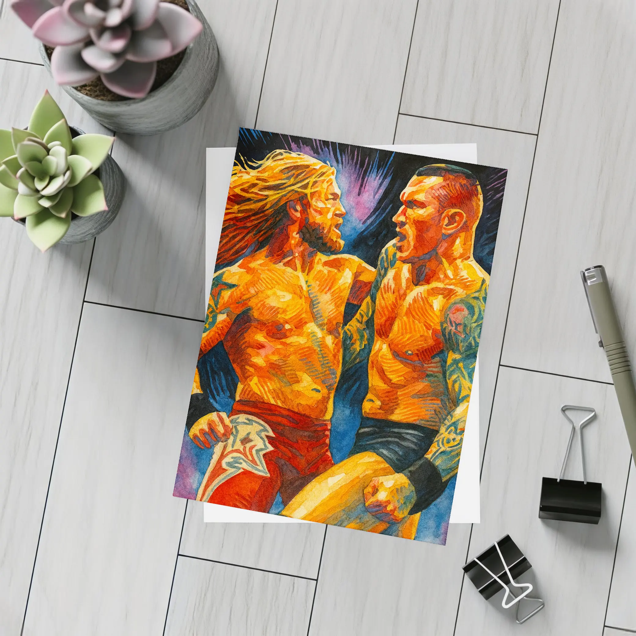 Edge vs Randy Orton Wrestling Watercolor Art – Postcards