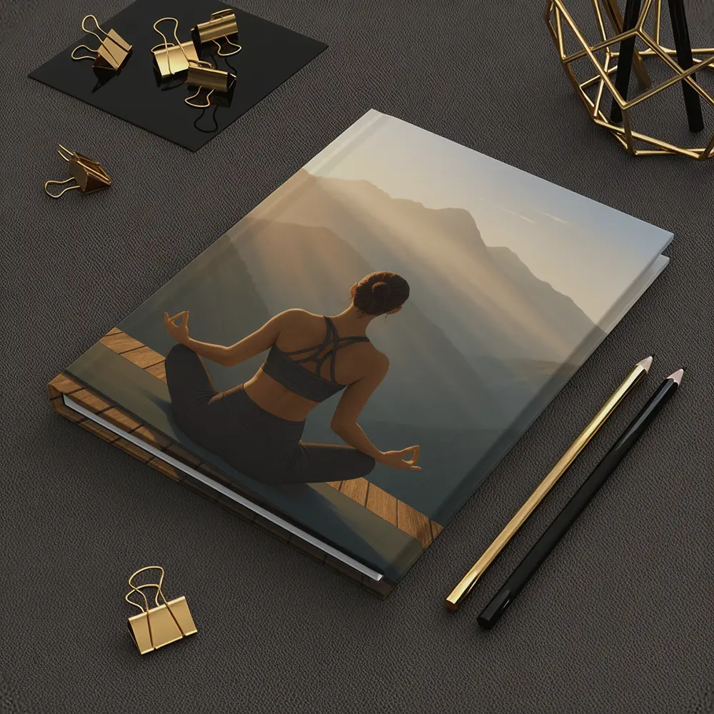 Woman Meditating Lotus Pose Mountain Sunrise – Notebooks